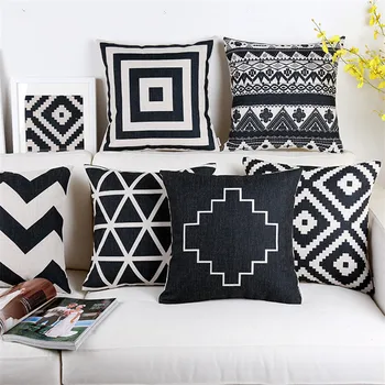 

Personalized black and white decorative throw pillowcase geometry cotton linen seat waist cushion cover for sofa home decor