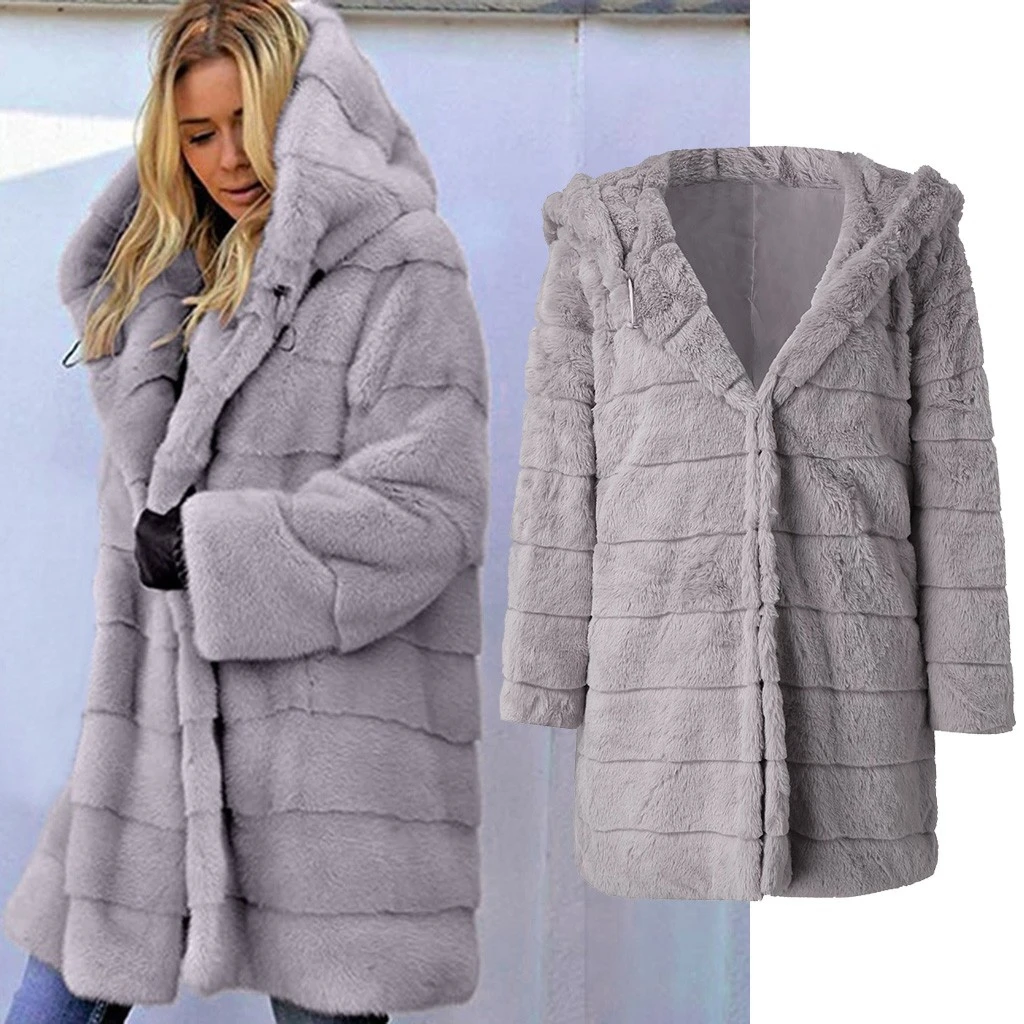 CHAMSGEND, осенне-зимнее пальто, женское теплое пальто, женская куртка с искусственным мехом, женская верхняя одежда, плюшевое пальто с капюшоном, длинное пальто 1024