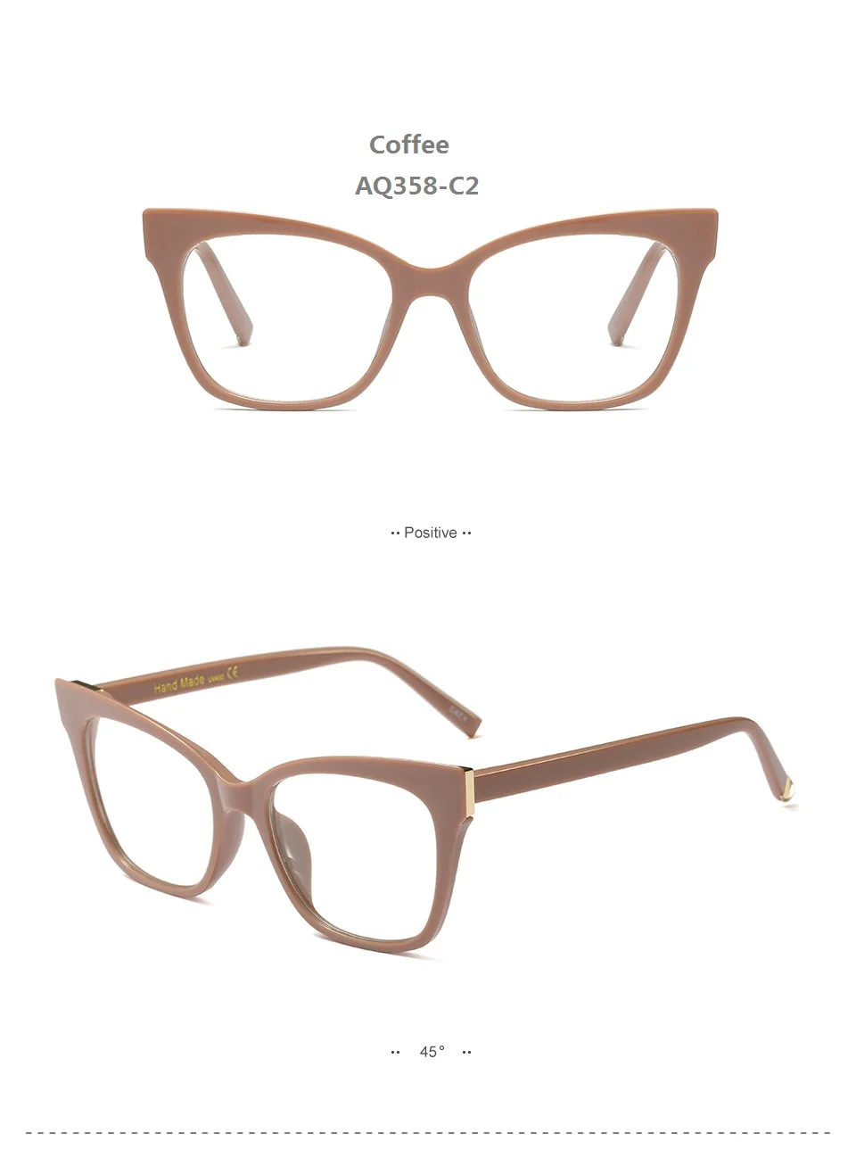 Women Fashion Concise Oversized Frame Cat Eye Light Cosy Reading Glasses Presbyopia 0.5 1.0 1.5 2.0 2.5 3.0 3.5 4.0 Diopter - Цвет оправы: AQ358-C2