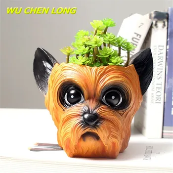 

WU CHEN LONG Simulation Animal Head Arts Vase Decorative Ornaments Creative Resin Dog Flower Pot Art&Craft Home Decoration R5476