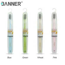 Баннер Ультра мягкий черный уголь щетины эко биоразлагаемые пшеничной соломы зубная щетка с путешествия зубная щетка чехол(4 шт