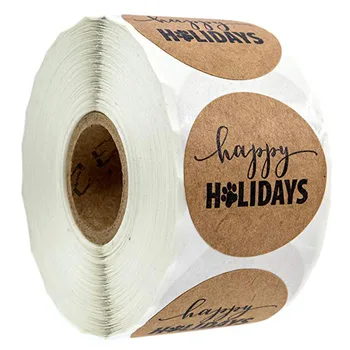 

Free Shipping - 2.5CM Round Natural Kraft Handmade with "HAPPY HOLIDAYS" Stickers, 500 Labels Per Roll
