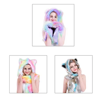 

Halloween LED Animal Ears Paws Hat Hoods Gloves Scarf Costume Warm Earmuff Animal Cap with Scarf Glove Halloween Cos Accessory