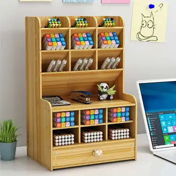 

Multifunctional Wood Desktop Office Organizer Storage Box Pen Pencil Box Jewelry Makeup Holder Stationery Office Storage Rack