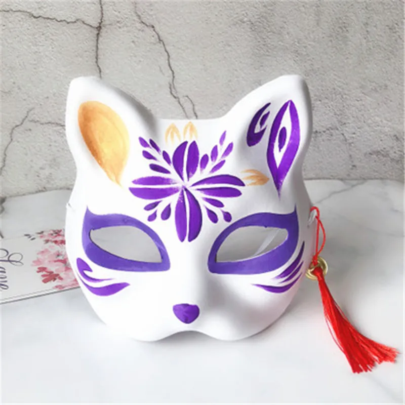 2 шт Вечерние Маски рисованная маска Аниме COS Cat Fox маска с колокольчик-кисточка