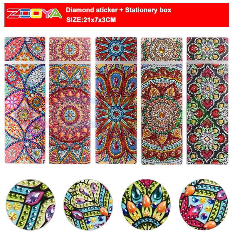 

2 Grid 5D Diy Shaped Diamond Painting Stationery Pencil Case Rhinestone Diamond Embroidery Mandala Storage Box For Gift 4Hz6
