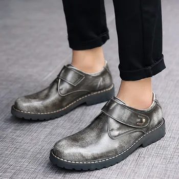 

Luxury Brand Designer Men's Shoes Genuine Leather Derby Brogue Shoes Hook&loop Men Oxfords Shoes Dress Formal Zapatos De Hombre
