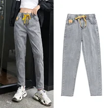 Lguc. H винтажные джинсы для мам, женские джинсы с эффектом потертости, серые джинсовые штаны-шаровары, женская уличная одежда, Летние Осенние повседневные брюки 32