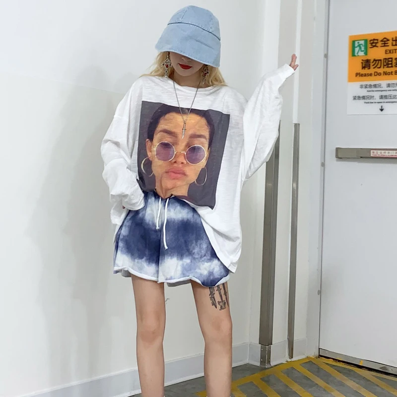 Lychee Harajuku Свободная белая женская футболка с принтом персонажа Солнцезащитная женская футболка с длинным рукавом Женские футболки с вырезом лодочкой