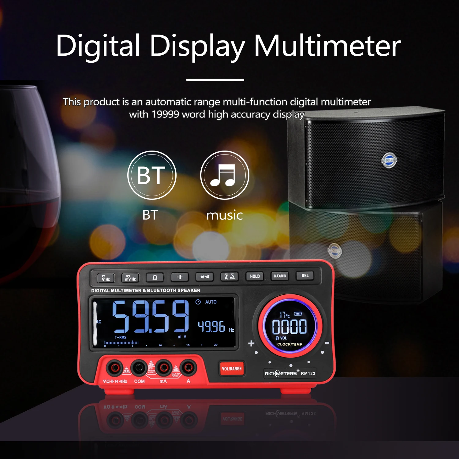 

Digital Display Multimeter 19999 High Accuracy Counts Automatic Range BT Audio Multimeter AC/DC Voltage Current Resistance Meter