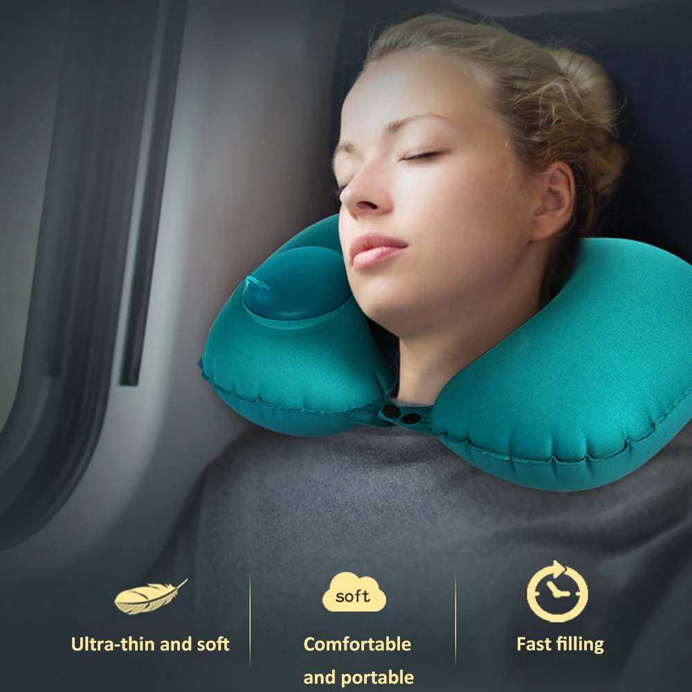 New U-shaped Multifunctional Neck Inflatable Pillow Portable Pressing Type Automatic Travel for office home | Дом и сад