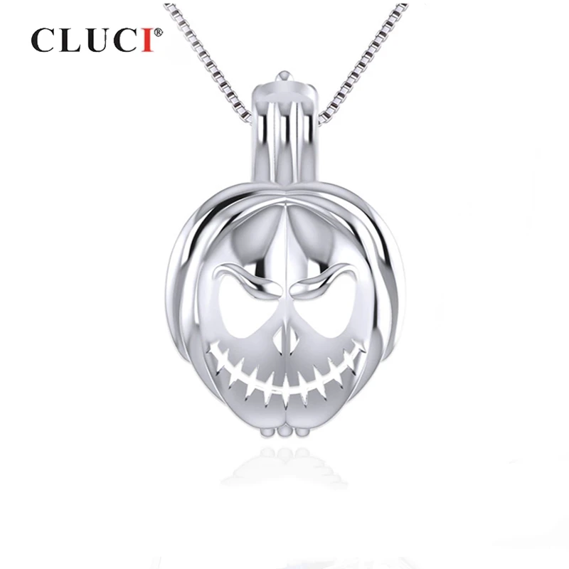 CLUCI Серебро 925 дизайн Хэллоуин Тыква жемчужная подвеска клетка черный и серебряный цвет маска Подвески кулон пожелание медальон из жемчуга