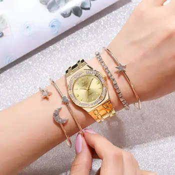 

Shining Crystal Digital Women Luxury Fashion Watches Gold Stainless Steel Strap Quartz Watch Ladies Wristwatches Female Clock