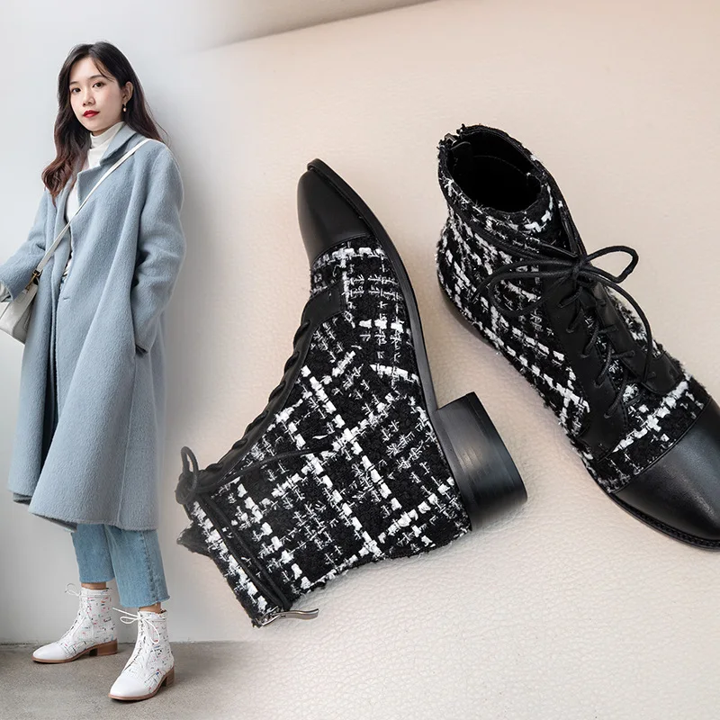 

2019 Autumn And Winter 32 Small 33 Online Celebrity Thin Boots Ankle Boots 42 Square Head Large Size 41 Chunky-Heel 43 Stretch B