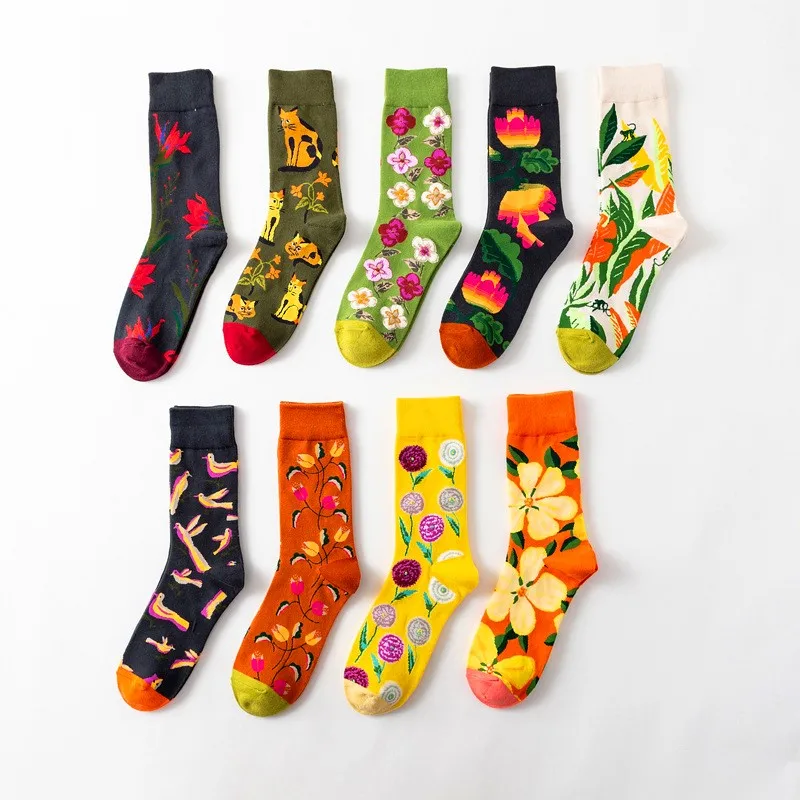 Women Socks 1 Pair Women Socks Cartoon Dog Octopus Flower Plant Kawaii Funny Casual Female Cotton Sock Hosiery Streetwear Harajuku Crew Sock