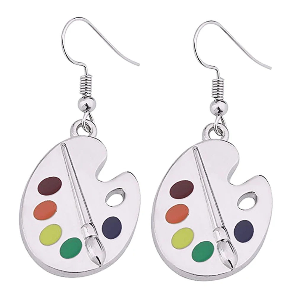 Drop Earrings Dangle Earrings Long Earrings Dome Teardrop Earrings Palette Shape Women Earring Brushes and Five-color Paints Personality Girl Earring Unique Gift for Painter