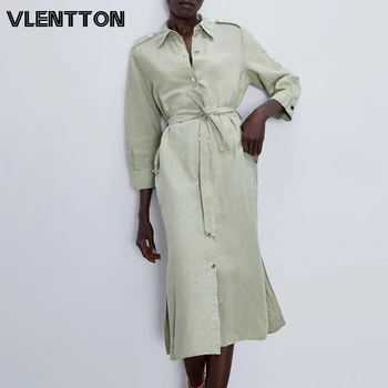 

2020 Spring Summer Sexy Split Cotton Linen Shirt Maxi Dress Women With Sashes Long Sleeve A-Line Office Dresses Ladies Vestidos