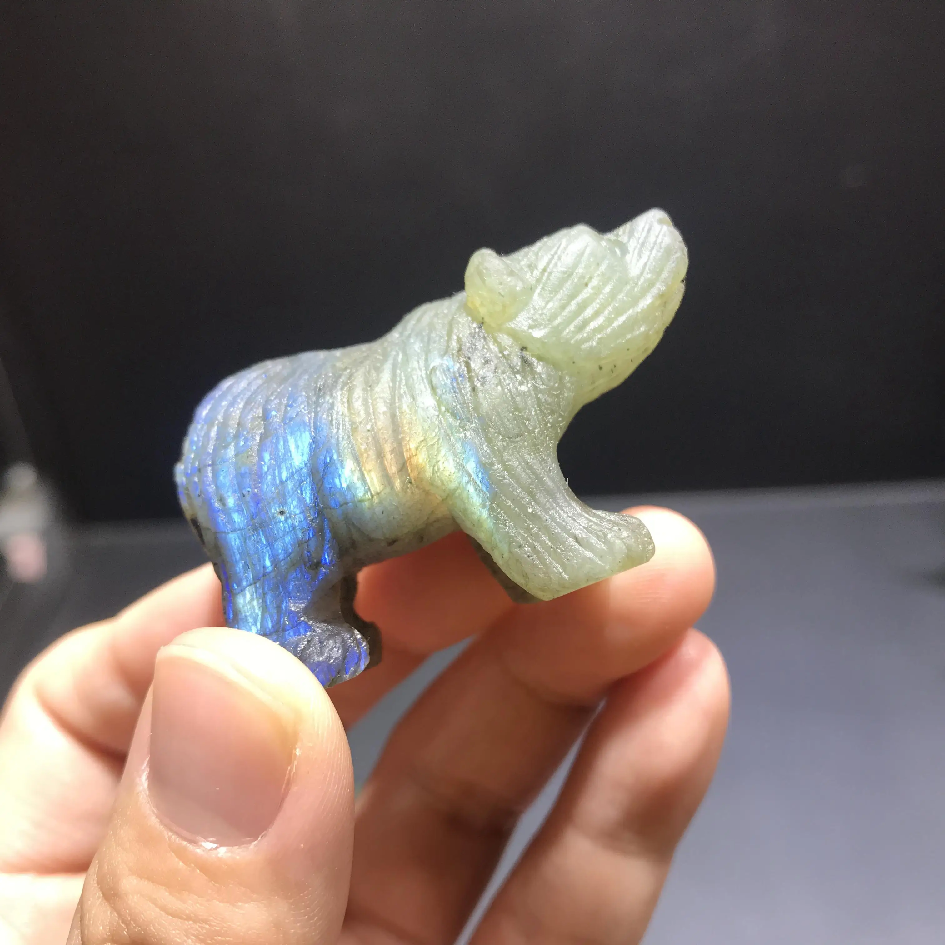 About 40g wholesale high quality natural labradorite polar bear animal gemstone craft figurine for Halloween gift