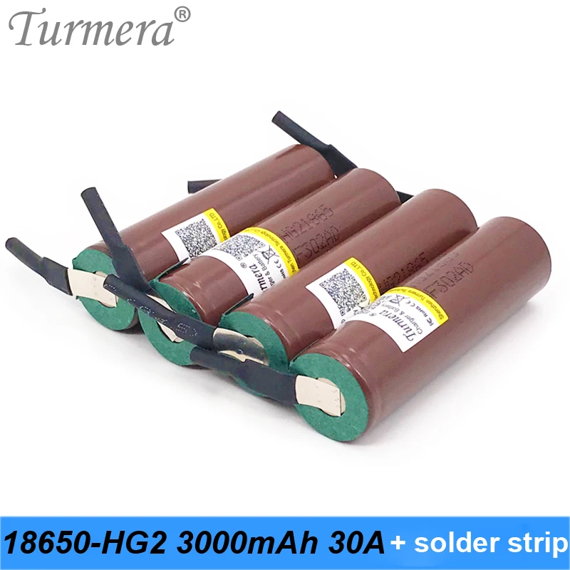 2019 Turmera original 18650 battery 3000mah hg2 18650 30a 3000mah with soldering strip for screwdriver battery and E-bike battery 03