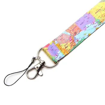 

20pcs/lot Mobile Phone Hang Rope World Map Lanyard Map Documents Badge Key Strap Exhibition Work Permit Neck Strap AT2116