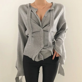 

2020 spring Women Sweaters Long Sleeve Cross Sexy Knitted Tops Korean Coats Wild Lady Sweaters Irregular Knit Tops Female SW71