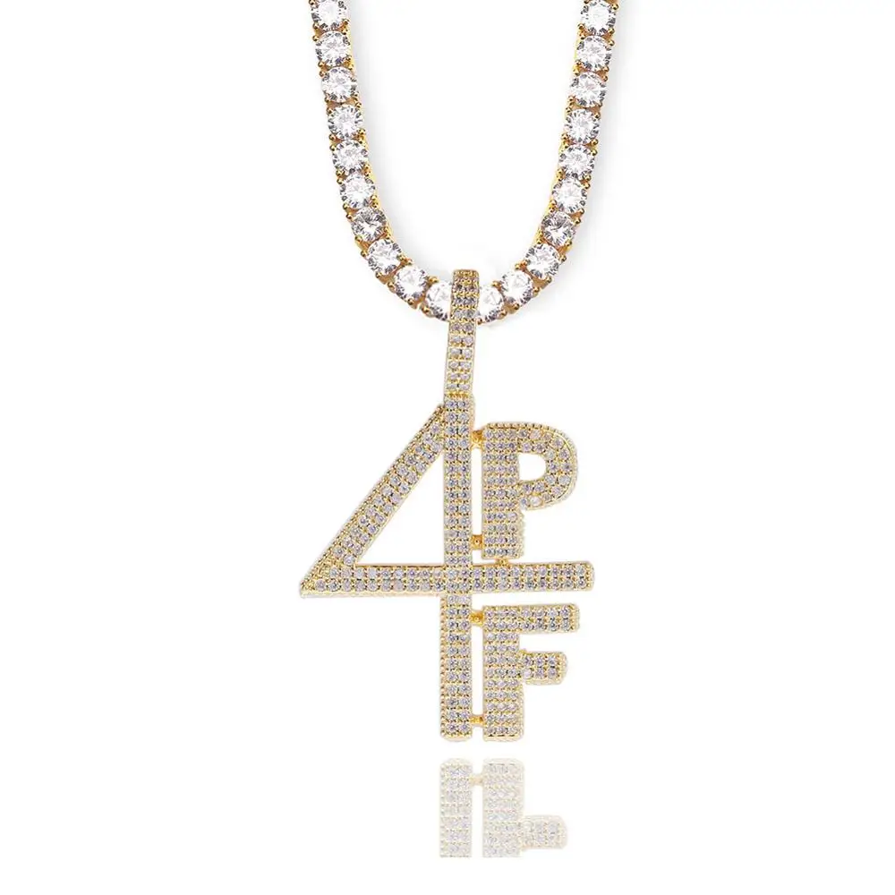 2020 Bling bling 4PF буквенно цифровая подвеска модное медное циркониевое ожерелье в