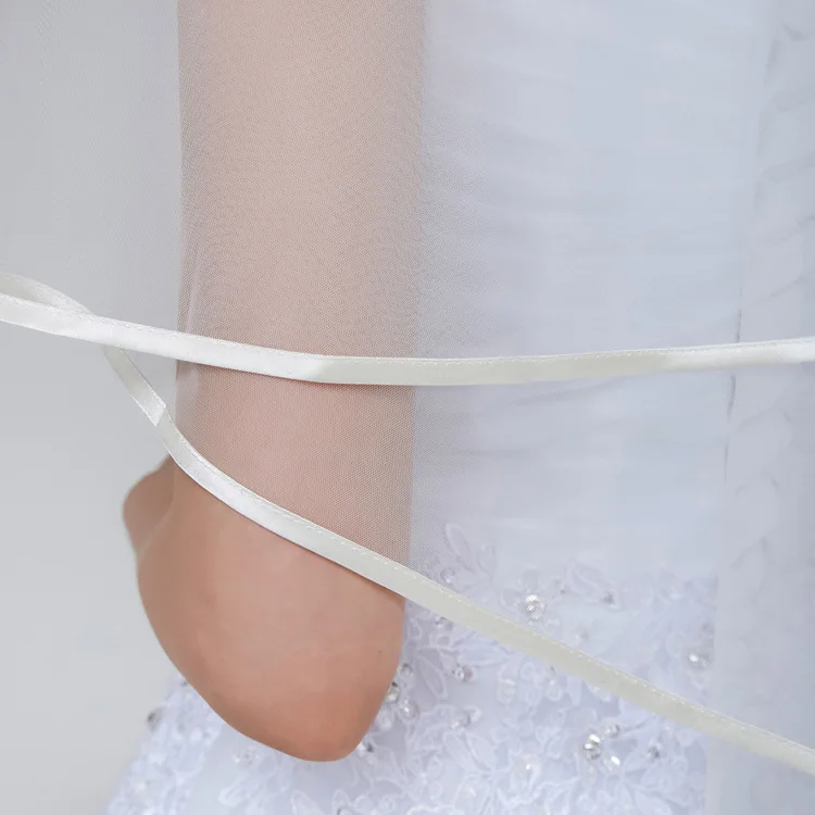 Wholesale 2 Layer Ribbon Edge Voile Mariage Comb White Ivory Wedding Short Veil Welon Bridal Accessories
