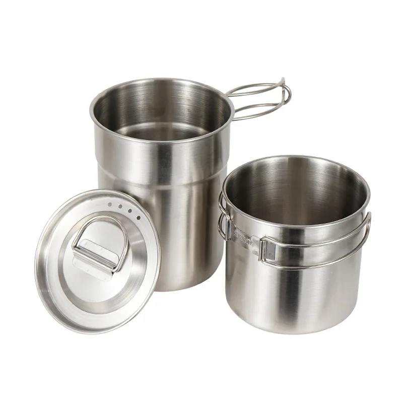 2Pcs Stainless Steel Pot Portable Camping Water Mug Cup with Folding Handle Picnic Cookware Set | Спорт и развлечения