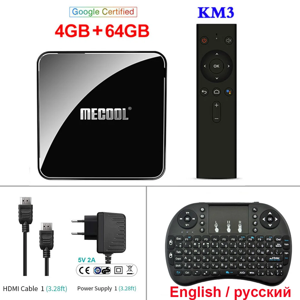MECOOL KM3 Android 9,0 ТВ приставка 4 Гб 64 Гб ТВ приставка Встроенный 2,4G 5G WiFi Bluetooth 4,0 с подсветкой клавиатуры Smart Android ТВ-плеер