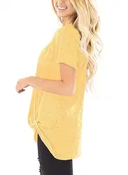 Женская Повседневная футболка с коротким рукавом, топы, твист узел спереди, туники три четверти 288USD