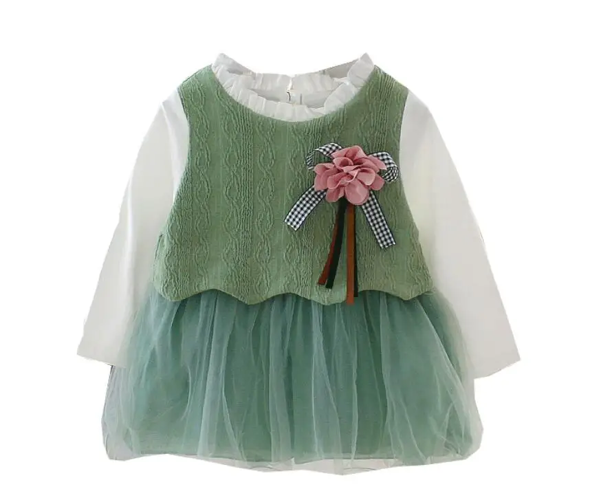 

1pc baby kids girls clothes long sleeve princess dress birthday party wedding gown daily baptism TUTU dress flower