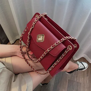 

Ladies' Solid Color Small Shoulder Messenger Bag Chain PU Leather Crossbody Bags For Women Female Elegant Handbags and Purses
