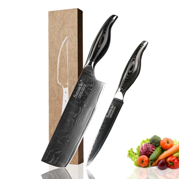 

SUNNECKO 2PCS Kitchen Knives Set Chef Utility Knife Damascus Japanese VG10 Steel Blade Pakka Wood Handle Santoku Paring Knives