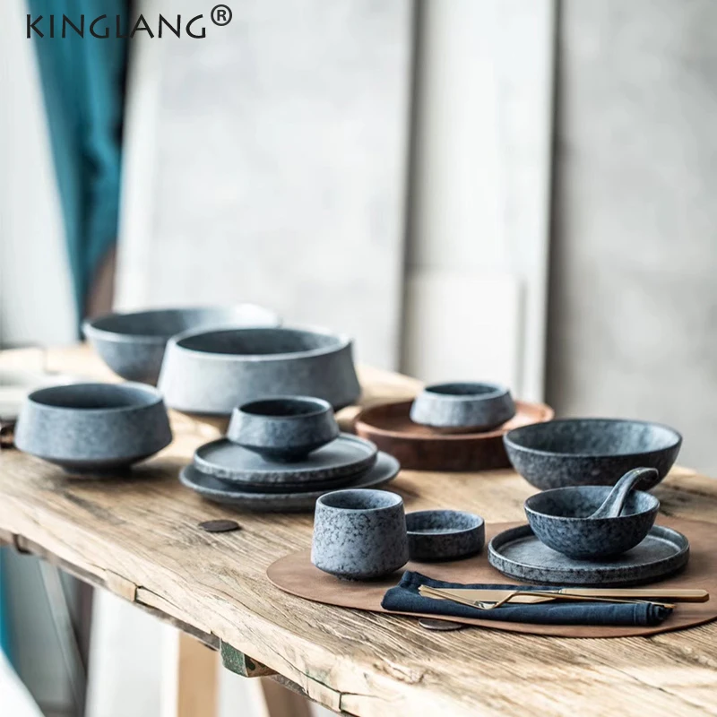 KINGLANG 1 шт. серая керамическая чаша тарелка для риса чашка блюд в скандинавском