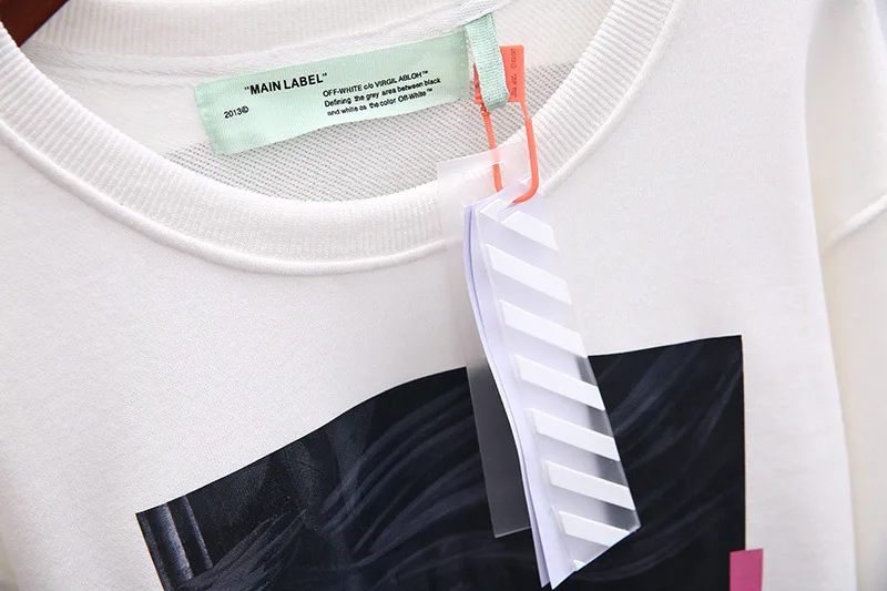 19SS OFF-WHITE OW религиозная теплопередача квадратная фиолетовая ленточная Печать Круглый вырез пуловер Толстовка Джемпер