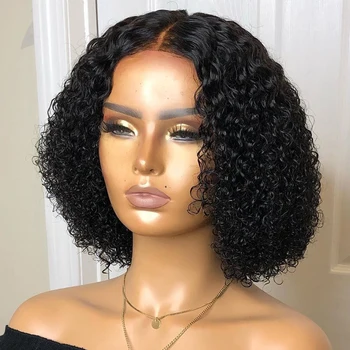 

150% Short Curly Bob 13x4 Lace Front Human Hair Wigs Remy Brazilian For Women Pre Pluck Bleached Knots 4x4 Closure Slove Rosa