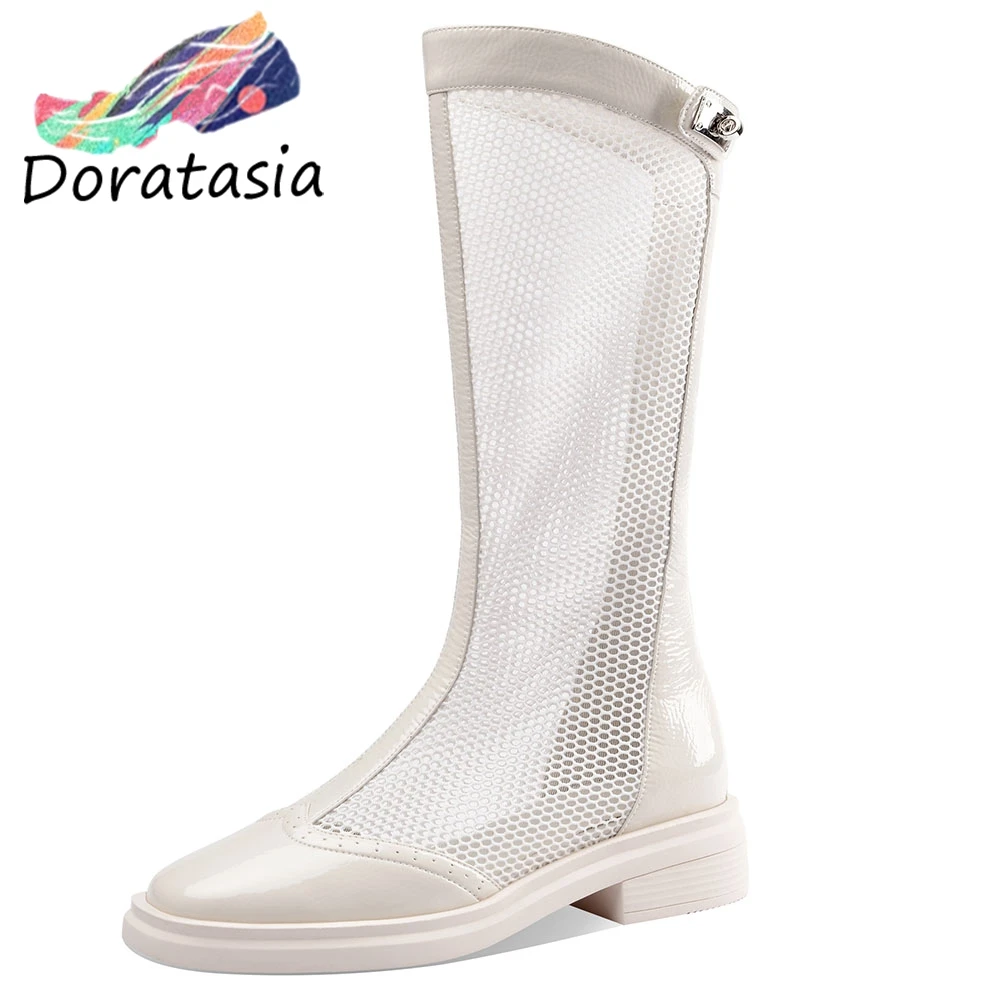 

DORATASIA New Girl Cool Colored Summer Platform Boots Fashion Sweet mid-calf Mesh Boots Women Med Heels Shoes Woman