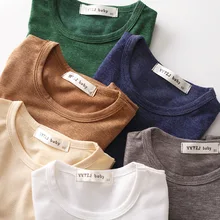 Детская одежда; коллекция года; летняя футболка с короткими рукавами в Корейском стиле для мальчиков; хорошая одежда; однотонная Базовая футболка с круглым вырезом