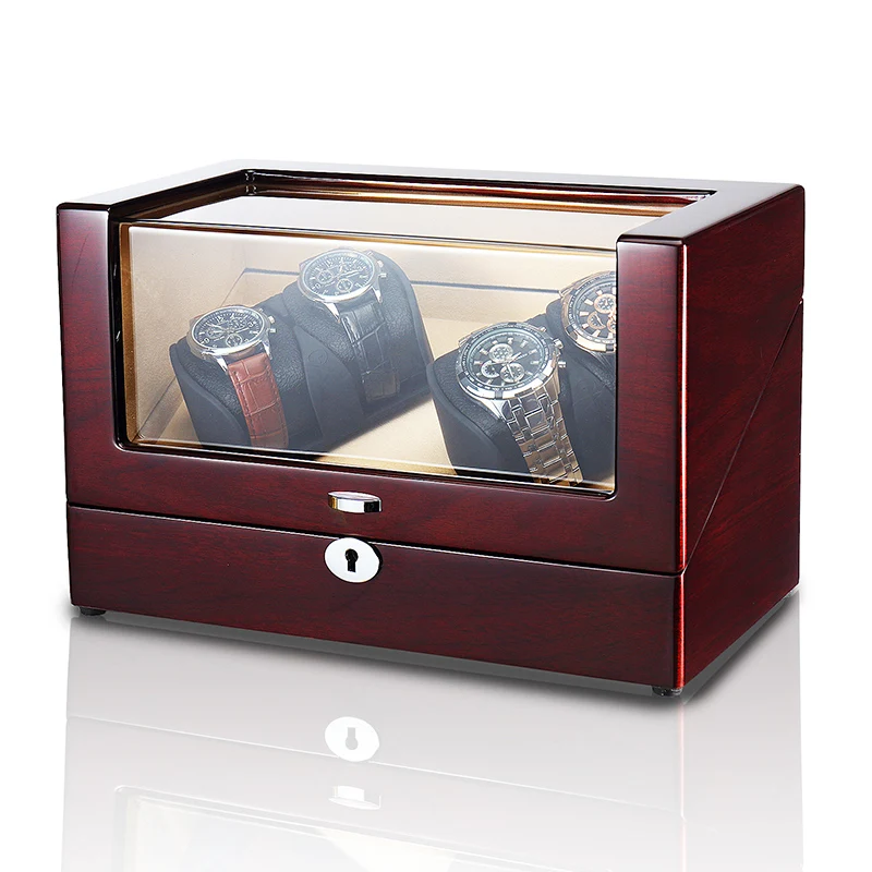 Автоматический деревянный 2 ротора 4 слота часы Winder Box чехол для хранения с фортепиано отделка довольно мотор для 4 часов