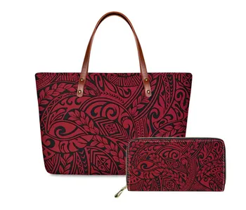 

Fashion Custom mode Women 2pcs/Set Handbags Luxury Polynesian Traditional Tribal Style Tote Bags for Female Long Leather Wallets