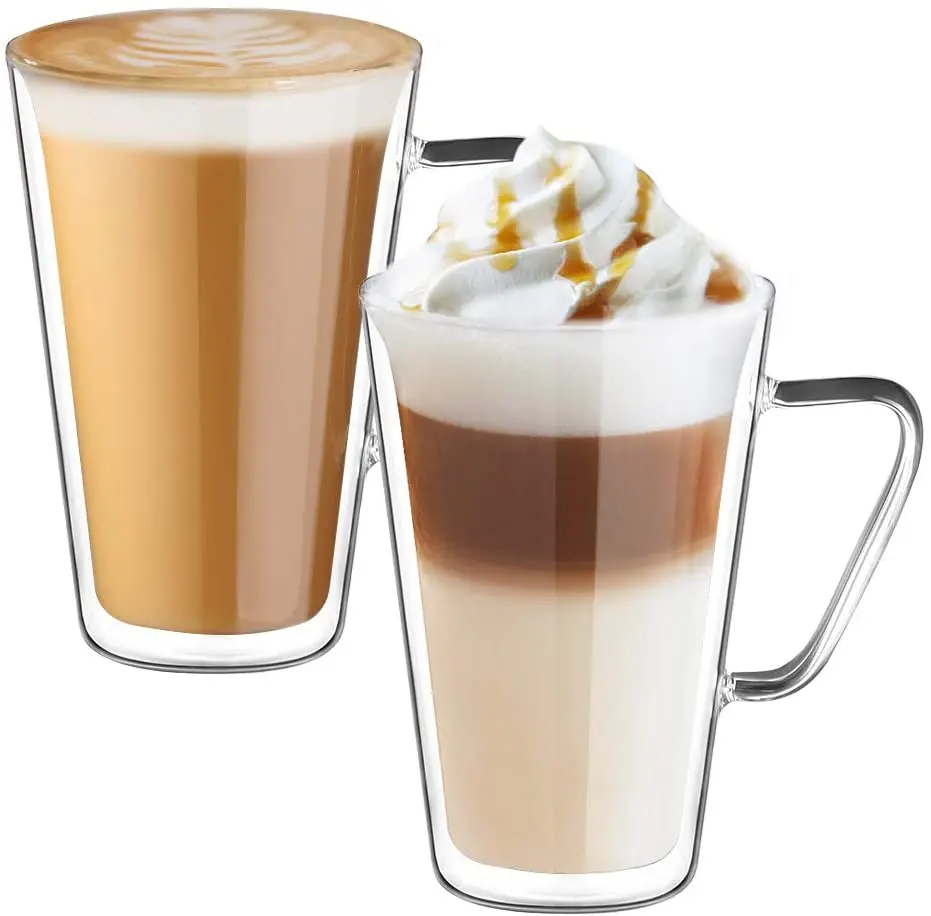 Ecooe – tasse à café Double paroi 450ml, ensemble de 2 verres à café Latte  Macchiato avec poignée, expresso pour lait, cruches, Nespresso