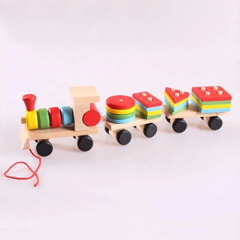 Деревянные три секции небольшой поезд коллекция геометрические формы обучающие игрушки для детей сложенные игрушки Монтессори рождественские подарки