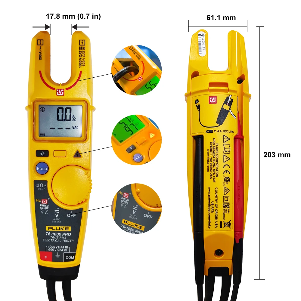 Fluke T6-1000 pro電気テスター,クランプ電流計1000v ac/dc,真のrmsフォークメーター,flukeキャリーケース付き  AliExpress