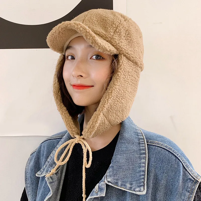 

2019 New Winter Hat Women Soft Cute Furry Ushanka Velvet Soft Warm Plush Ear Protection Flight Ski Lace Up Cap Bomber Hat*