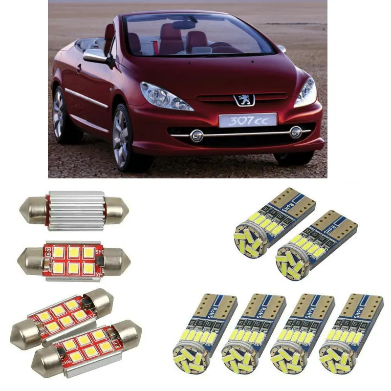 Внутренний светодиодный автомобильный светильник s для peugeot 307 3ac хэтчбек 307 cc 3b кабрио автомобильные аксессуары фонарь для багажника номерного знака светильник 10 шт