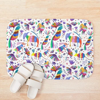 

Otomi animals and flowers colorful pattern Bath Mat Bathroom Bath Mat Set Mirrofiber Cartoon Bath Rug Set