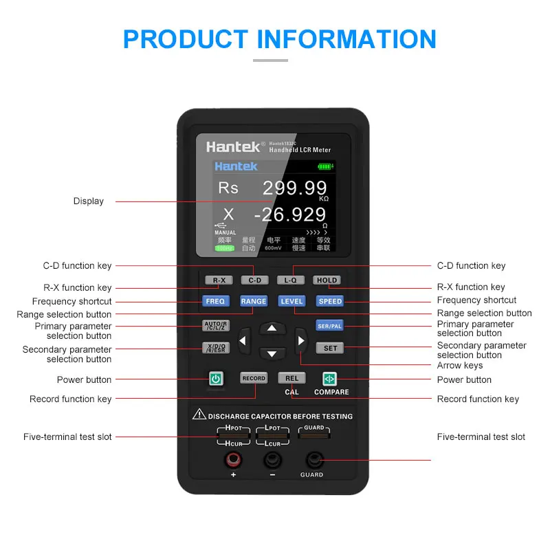 Ручной LCR Высокоточный тестер Hantek 1832C 1833C Портативный Ручной измерительный прибор для измерения параметров компонентов
