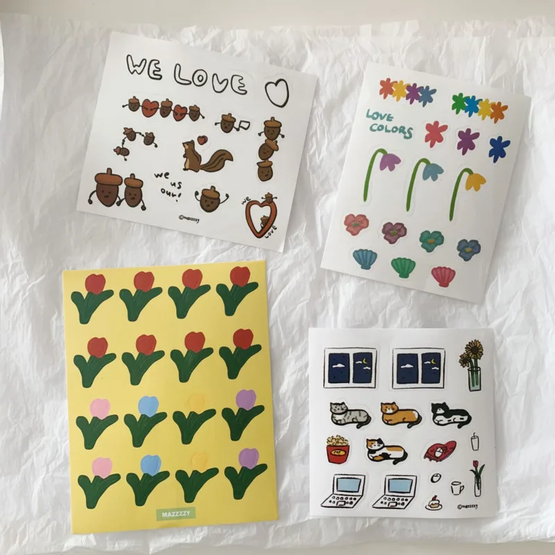 

Korean Ins Cat Squirrel Tulip Cute Stickers Waterproof Post It Notebook Mobile Phone Tablet PC Diy Decorative Sticker Stationery