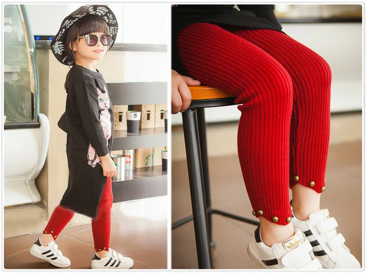 Korean-style Childrenswear Girls Baby Autumn Clothing New Style Rivet Pants Elastic Cord CHILDREN'S Leggings Long Pants