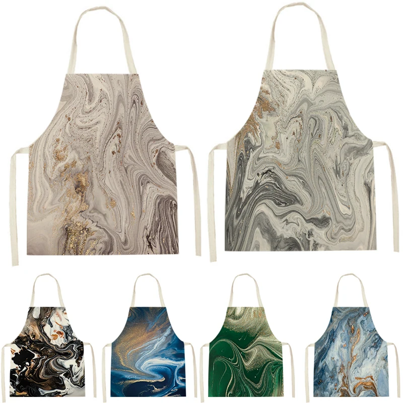 

Marble Pattern Liquid Print Sleeveless Apron Children'S Cleaning Home Men'S And Women'S Anti-Fouling Apron Kitchen Waist Bib